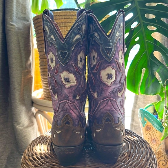 DAN POST vintage purple arrows distressed leather cowgirl boots size 7 - Picture 3 of 11